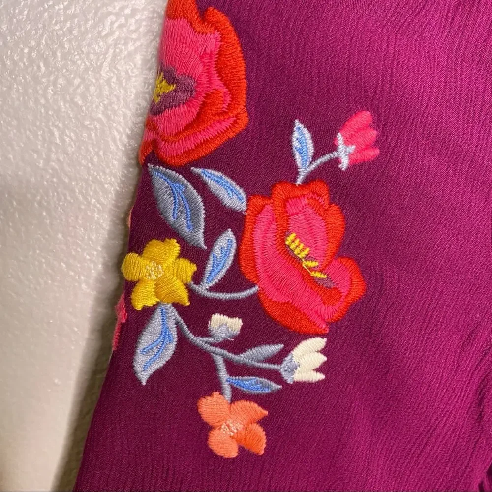 Old Navy Purple Embroidered Peasant Top L
